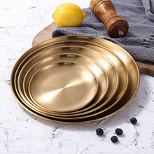 Load image into Gallery viewer, European Dinner Plates Gold Dining Plate Storage Tray Round Serving Dishes Plate Cake Tray Western Steak Tray Kitchen Plates
