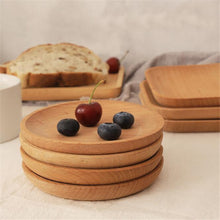 Load image into Gallery viewer, Vintage Wood Round Square Saucer Tray Dishes Cake Plate Home Serving Dessert Wooden Dinnerware Eco-firendly
