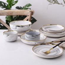 Load image into Gallery viewer, Ceramic Bowl Dinner Set Rice Noodles Bowl Phnom Penh Marble Pattern Series Porcelain Plate Family Soup Bowl Tableware Set
