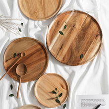 Load image into Gallery viewer, Whole Wood Lovesickness Wood Solid Wooden Pan Plate Fruit Dishes Saucer Tea Tray Dessert Dinner Plate Round Shape Tableware Set
