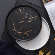 Load image into Gallery viewer, 20cm Gold Black White Marble Ceramic Plate Porcelain dinnerware Set Kitchen Table European Style Decoration Dessert Steak Plate
