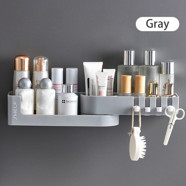 Bathroom Corner Shower Shelf Rack With 4 Hook Wall Mounted For Shower Shampoo Organize Rotatable Self Adhesive Kitchen Storage