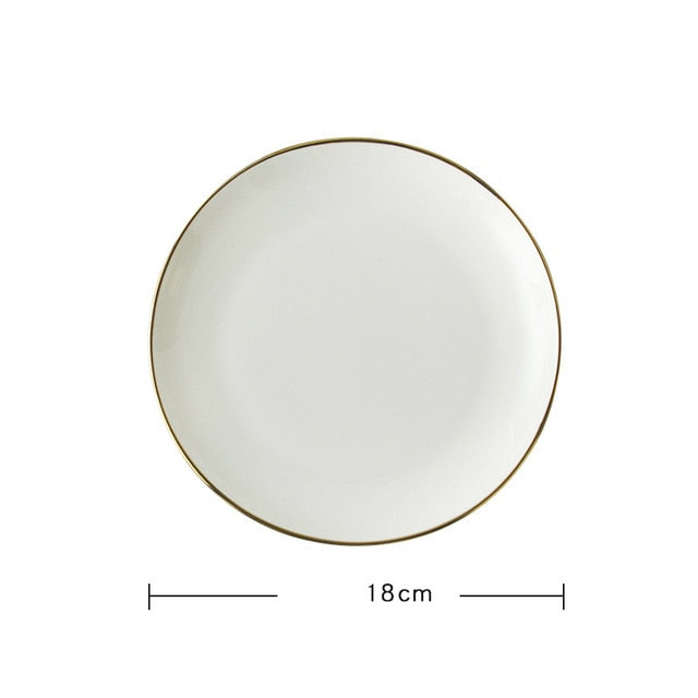 Gold Edge Ceramic Plate Dish White Porcelain Tableware Western-style Dinner Dishes and Plates Sets