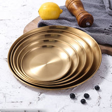 Load image into Gallery viewer, European Style Dinner Plates Gold Dining Plate Serving Dishes Round Plate Cake Tray Western Steak Round Tray Kitchen Plates
