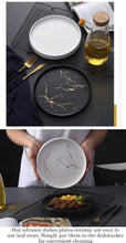 Load image into Gallery viewer, 20cm Gold Black White Marble Ceramic Plate Porcelain dinnerware Set Kitchen Table European Style Decoration Dessert Steak Plate
