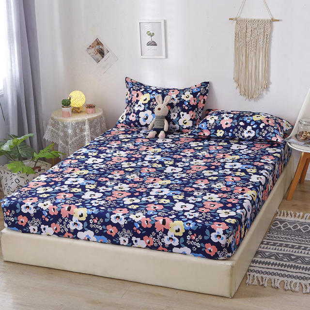 Bonenjoy 3 Pcs Bed Sheet Sets Queen Size Flower Printed King Bed Sheet on Rubber Band sabanas de cama BedSheet with Pillowcase