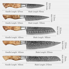 Load image into Gallery viewer, HEZHEN 1-5PC Knife Set Japanese Damascus Steel Chef Santoku Bread Paring Utility Professional Slicing knife Cook Kitchen Knife
