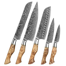 Load image into Gallery viewer, HEZHEN 1-5PC Knife Set Japanese Damascus Steel Chef Santoku Bread Paring Utility Professional Slicing knife Cook Kitchen Knife
