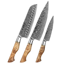 Load image into Gallery viewer, HEZHEN 1-5PC Knife Set Japanese Damascus Steel Chef Santoku Bread Paring Utility Professional Slicing knife Cook Kitchen Knife
