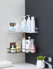 Load image into Gallery viewer, Metal corner nail-free double-layer storage rack bathroom kitchen shampoo spice storage rack living room bedroom storage rack
