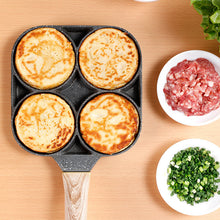 Load image into Gallery viewer, Four-hole Frying Pot Thickened Omelet Pan Black Non-stick Egg Steak  Ham Pancake Wooden Handle Kitchen Cooking Breakfast Maker
