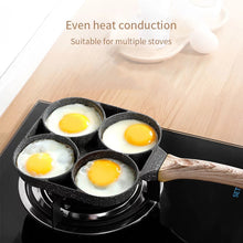 Load image into Gallery viewer, Four-hole Frying Pot Thickened Omelet Pan Black Non-stick Egg Steak  Ham Pancake Wooden Handle Kitchen Cooking Breakfast Maker
