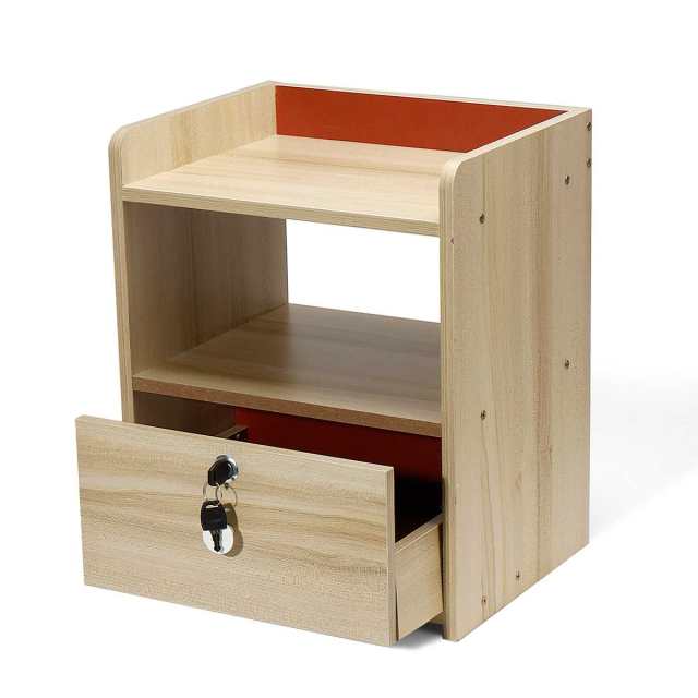 Nordic 33CM Nightstand With 2 Drawers Organizer Storage Cabinet Bedside Table Wooden Solid  Bedroom Furniture With lock