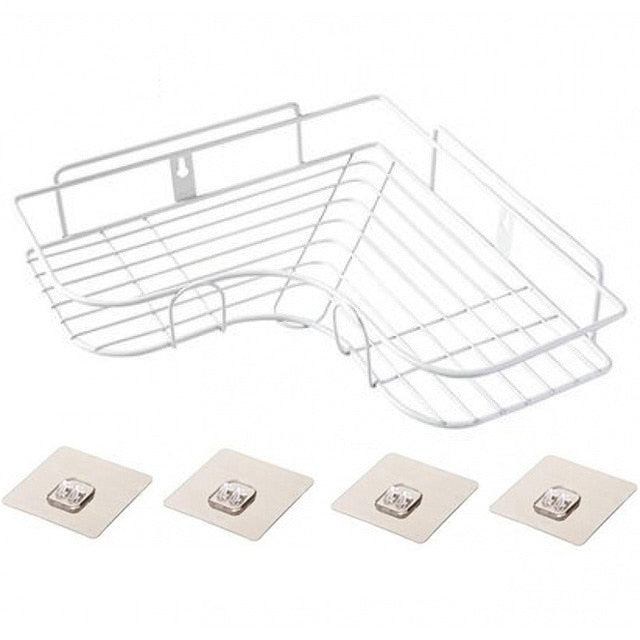 Metal corner nail-free double-layer storage rack bathroom kitchen shampoo spice storage rack living room bedroom storage rack