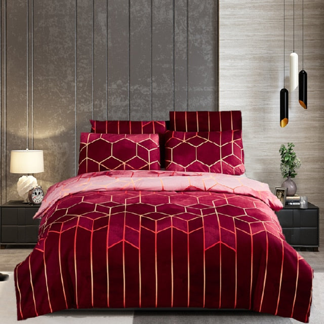 Geometric Gilt Duvet Cover Set Nordic 240x220 King Size Bedding Sets Double Queen Plaid Quilt Covers Pillowcase (No Bed Sheet)