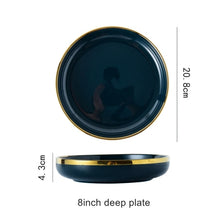 Load image into Gallery viewer, Blue Porcelain Dinner Plates Dishes Luxury Gold Inlay Ceramic Cake Food Plate Bowl Tableware Plate Sets Dish for Restaurant
