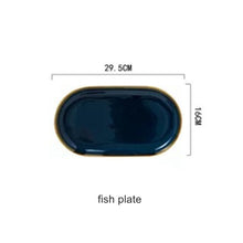 Load image into Gallery viewer, Blue Porcelain Dinner Plates Dishes Luxury Gold Inlay Ceramic Cake Food Plate Bowl Tableware Plate Sets Dish for Restaurant
