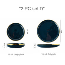 Load image into Gallery viewer, Blue Porcelain Dinner Plates Dishes Luxury Gold Inlay Ceramic Cake Food Plate Bowl Tableware Plate Sets Dish for Restaurant
