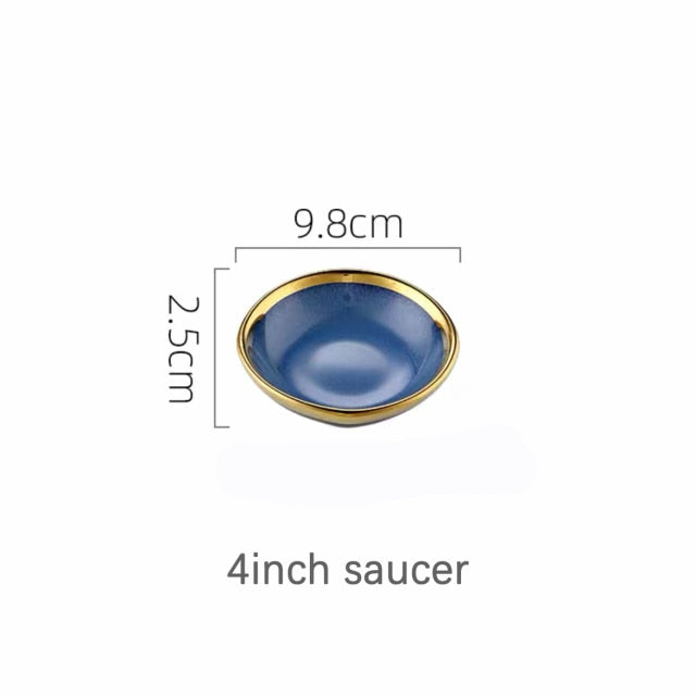 Blue Porcelain Dinner Plates Dishes Kiln glaze Ceramic Salald Soup Bowl Plates for Food Tableware Dining Set Dish for Restaurant