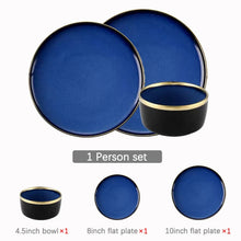 Load image into Gallery viewer, Blue Porcelain Dinner Plates Dishes Kiln glaze Ceramic Salald Soup Bowl Plates for Food Tableware Dining Set Dish for Restaurant
