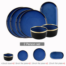 Load image into Gallery viewer, Blue Porcelain Dinner Plates Dishes Kiln glaze Ceramic Salald Soup Bowl Plates for Food Tableware Dining Set Dish for Restaurant
