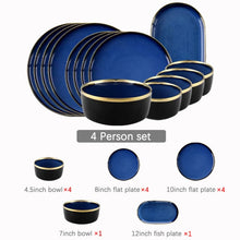 Load image into Gallery viewer, Blue Porcelain Dinner Plates Dishes Kiln glaze Ceramic Salald Soup Bowl Plates for Food Tableware Dining Set Dish for Restaurant
