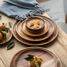 Load image into Gallery viewer, Round Solid Wood Tray Tableware Sets Trinket Dish Set Sushi Fruit Tea Tray Dessert Plates Acacia Wooden Dinner Breakfast Plates
