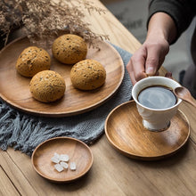 Load image into Gallery viewer, Round Solid Wood Tray Tableware Sets Trinket Dish Set Sushi Fruit Tea Tray Dessert Plates Acacia Wooden Dinner Breakfast Plates
