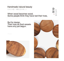 Load image into Gallery viewer, Round Solid Wood Tray Tableware Sets Trinket Dish Set Sushi Fruit Tea Tray Dessert Plates Acacia Wooden Dinner Breakfast Plates
