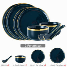 Load image into Gallery viewer, Blue Porcelain Dinner Plates Dishes Luxury Gold Inlay Ceramic Cake Food Plate Bowl Tableware Plate Sets Dish for Restaurant
