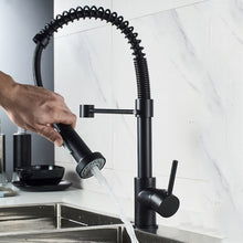 Load image into Gallery viewer, Deck Mounted Flexible Kitchen Faucets Pull Out Mixer Tap Black Hot Cold Kitchen Faucet Spring Style with Spray Mixers Taps E9009
