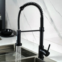 Load image into Gallery viewer, Deck Mounted Flexible Kitchen Faucets Pull Out Mixer Tap Black Hot Cold Kitchen Faucet Spring Style with Spray Mixers Taps E9009
