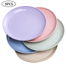 Load image into Gallery viewer, 5PCS 15cm Wheat Straw Plate Set Round Dishes Unbreakable Lightweight Dessert Dinner Plates Home Picnic Fruit Snack Salad Kids
