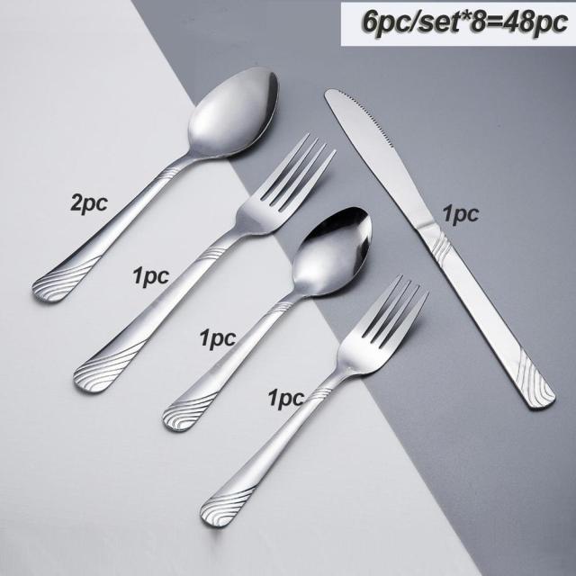 48 Pieces Dinnerware Set Cutlery Stainless Steel Western Tableware Traditional Classic Dinner Suit Knife Fork Restaurant Dining