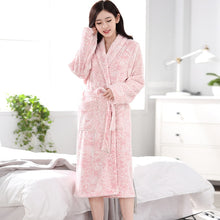 Load image into Gallery viewer, Autumn and winter engraved flannel couple nightgown men and women thickened and lengthened large size coral velvet bathrobe bath
