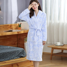 Load image into Gallery viewer, Autumn and winter engraved flannel couple nightgown men and women thickened and lengthened large size coral velvet bathrobe bath
